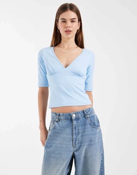 Женский топ ASOS Design короткий рукав, глубокий вырез, синий