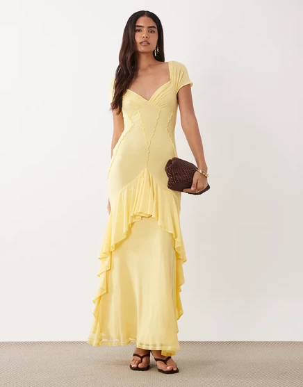 Женское платье ASOS Design макси с воланами, лимонное