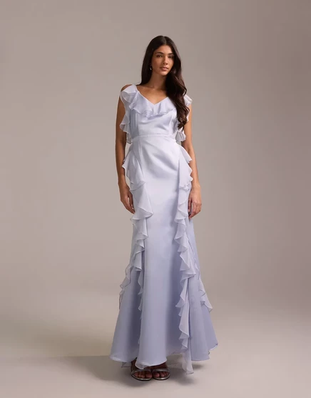Женское макси-платье ASOS Design из атласа с оборками, синее