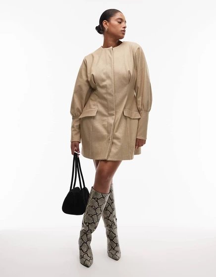 Мини-платье-блейзер ASOS DESIGN со скульптурными изгибами и пышными рукавами из камня stone