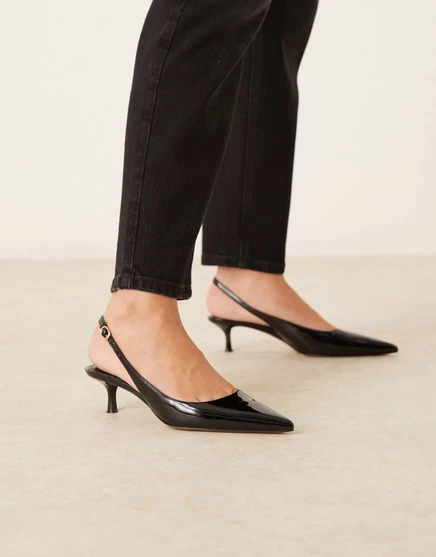 Черные туфли-лодочки с ремешками на низком каблуке из искусственной кожи Mango  black