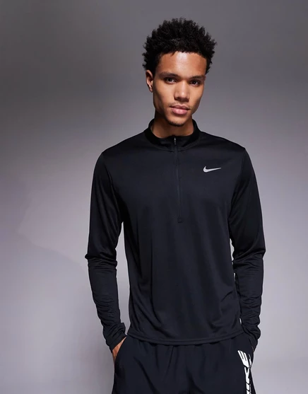 Футболка Nike Running Miler DRI-Fit Pacer с длинным рукавом на молнии черного цвета black