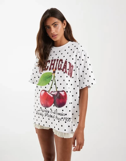 Женская футболка Asos Design широкого кроя с принтом, белая в горох