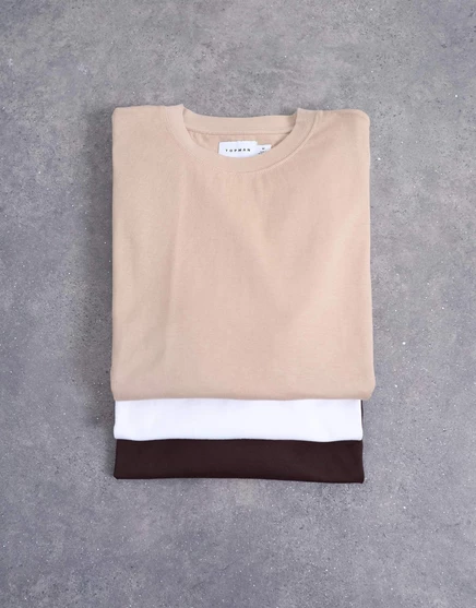 Футболки свободного кроя Topman из 3-х комплектов белого, шоколадного и каменного цветов  multi