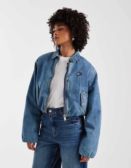 Женская джинсовая куртка Tommy Jeans Harrington с утеплителем, средней стирки