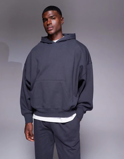 ТОЛСТОВКА ASOS DESIGN premium heavyweight extreme оверсайз с капюшоном 400gsm серого цвета obsidian