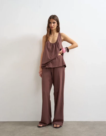 Женские широкие брюки TopShop с хлопком, шоколадные