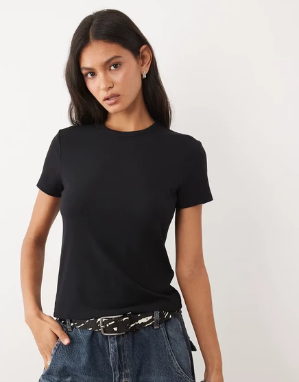 Черная футболка Abercrombie &Fitch pointelle с коротким рукавом henley черного цвета