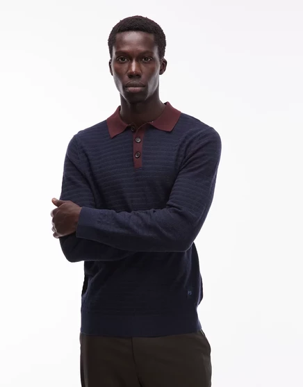 Спортивное поло Paul Smith с длинным рукавом синего цвета blue