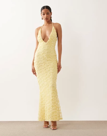Женское макси-платье ASOS Design кружево и пайетки кремовое