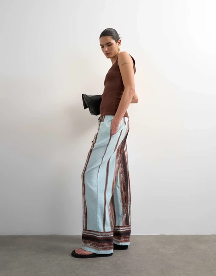 Прямые брюки в синюю полоску из льняной смеси Topshop с глубокими манжетами синего/зеленого цвета