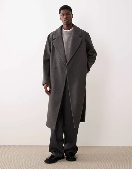 ДИЗАЙНЕРСКОЕ шерстяное удлиненное пальто ASOS DESIGN серого цвета gray