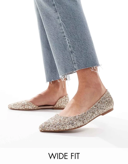 Блестящие балетки с острым носком ASOS DESIGN Wide Fit Virtue dorsay rose gold glitter
