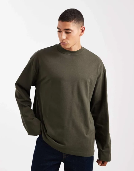 Дизайнерская футболка с длинным рукавом ASOS DESIGN heavyweight oversize темно-зеленого цвета forest night