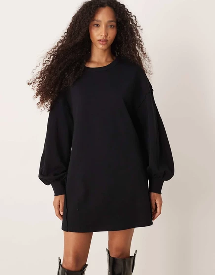 Мини-платье-толстовка ASOS DESIGN из хлопчатобумажной ткани-трапеции черного цвета black