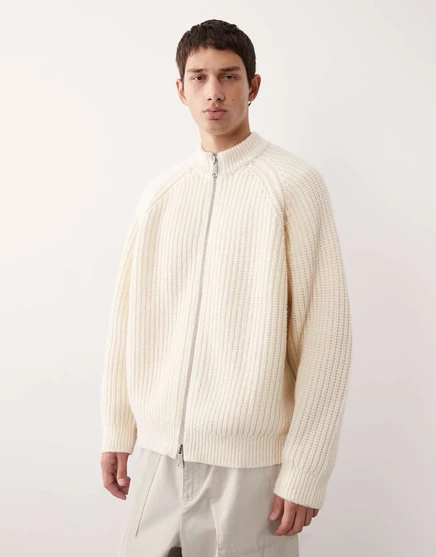 Вязаный джемпер ASOS COLLECTIVE из объемной шерсти на молнии насыщенного цвета экрю ecru