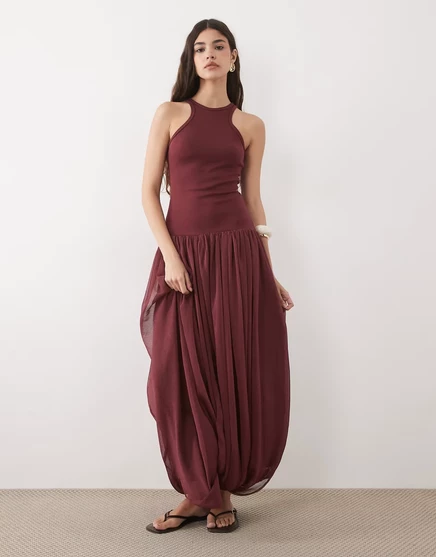 Женское макси-платье ASOS Design Hybrid Racer, бордовое