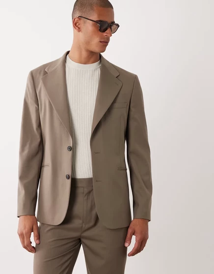 Мужской пиджак ASOS Design 100 Summer Wool, коричневый