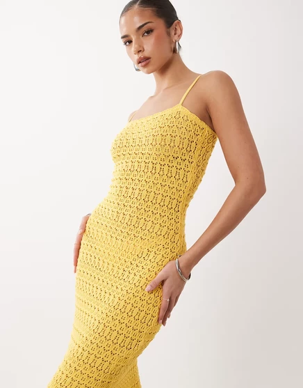 Женское макси-платье GINA TRICOT вязаное крючком, жёлтое