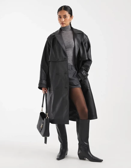 Женское кожаное тренч-пальто ASOS Design, черное