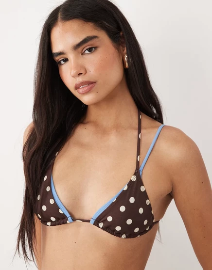 Двухслойный треугольный топ-бикини Bonnie в горошек от ASOS DESIGN с принтом choc в горошек от choc в горошек
