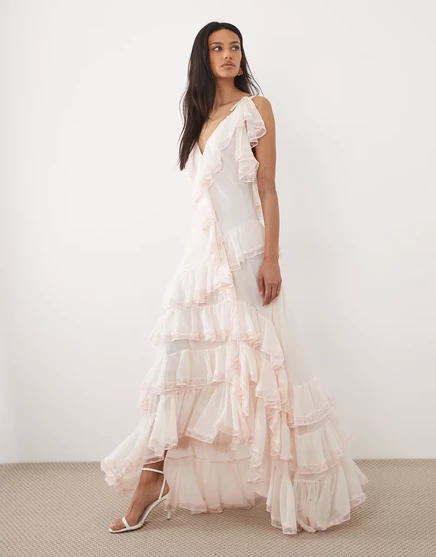 Женское макси-платье For Love & Lemons Juniper шифон, пудровое