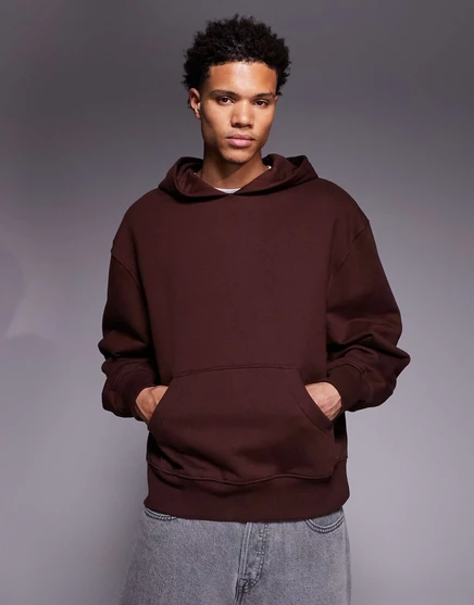 Мужское худи ASOS Design 400 г/м² оверсайз, коричневое