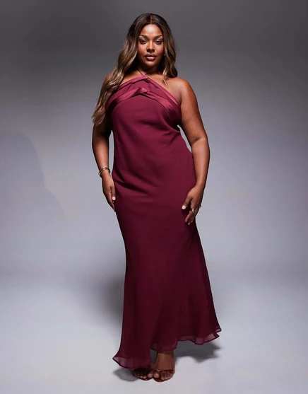 Макси-платье ASOS DESIGN Curve с атласной лентой на бретелях бордового цвета cherry red