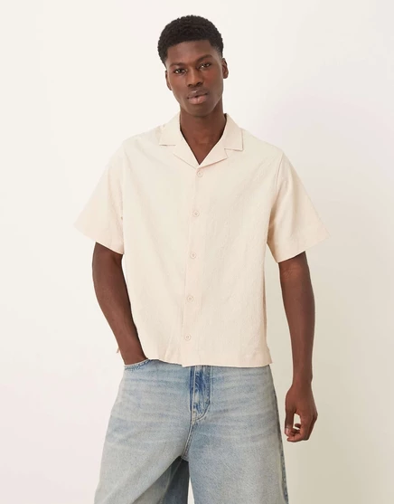 ДИЗАЙНЕРСКАЯ рубашка revere seersucker свободного кроя от ASOS из камня stone