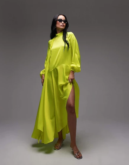 Атласное макси-платье ASOS ARCHIVE с заниженной талией и шарфом цвета лайма lime
