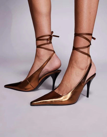 Бронзовые туфли на высоком каблуке с завязками на ногах ASOS DESIGN Pascha bronze