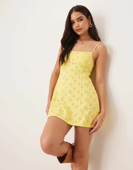 Мини-платье-комбинация Free People full bloom pointelle бананово-кремово-желтого цвета banana cream