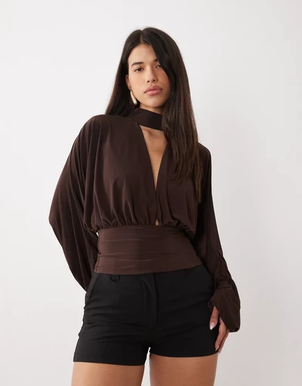 Женский топ ASOS Design с рукавами-кимоно, коричневый