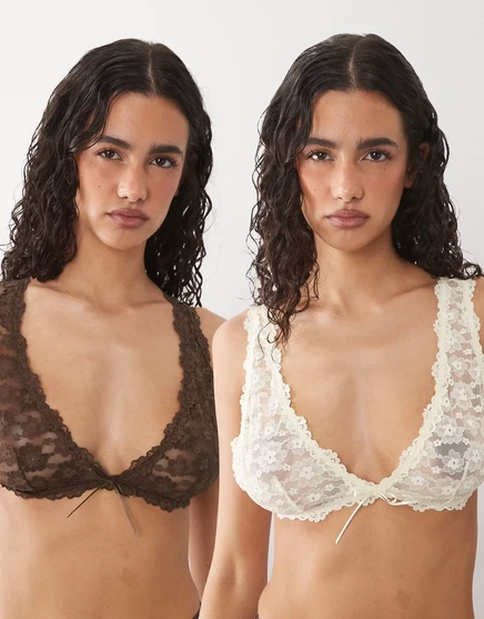 Женская бралетка ASOS Design Ava 2 шт. кружевная, кремовая и шоколадная