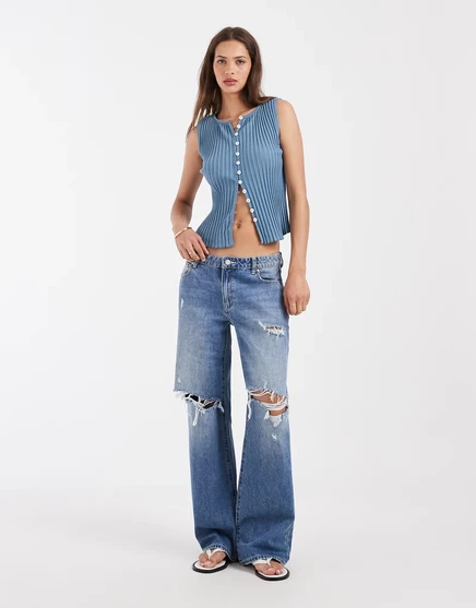 Женская майка Free People Tilly на пуговицах, морского цвета
