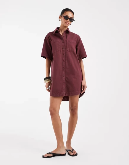 Женское рубашечное платье ASOS Design из денима, бордовое