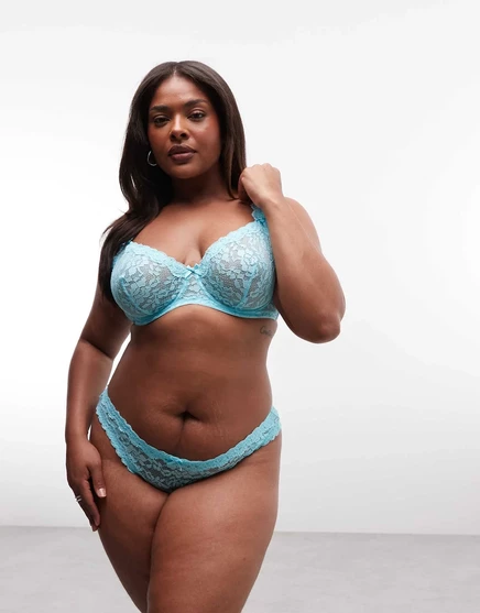 Женские трусы-бразильяна ASOS Curve Hazel кружевные, аква