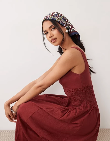 Женское платье ASOS Design с квадратным вырезом, коричневое