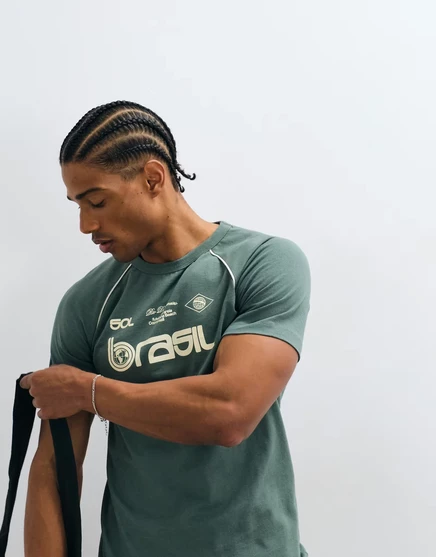 Мужская футболка ASOS Design slim с принтом Brazil, duck green