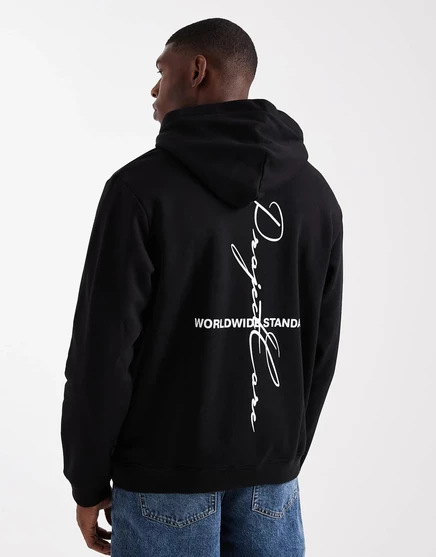 Толстовка с капюшоном Jack &Jones oversize Project Core с принтом на спине черного цвета black