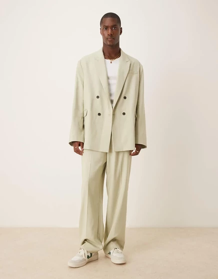 Дизайнерские льняные брюки ASOS для костюма с широкими штанинами цвета шалфея sage green