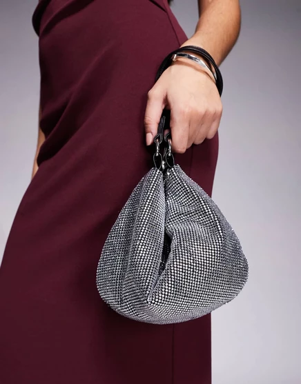Сумка для печенья ASOS DESIGN со сменным наплечником и клатчем со стразами серебристого цвета silver
