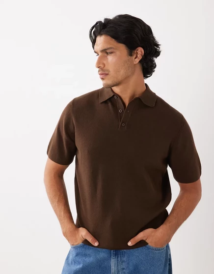 Мужское поло ASOS DESIGN Essential из тонкой ребристой вязки, коричневое