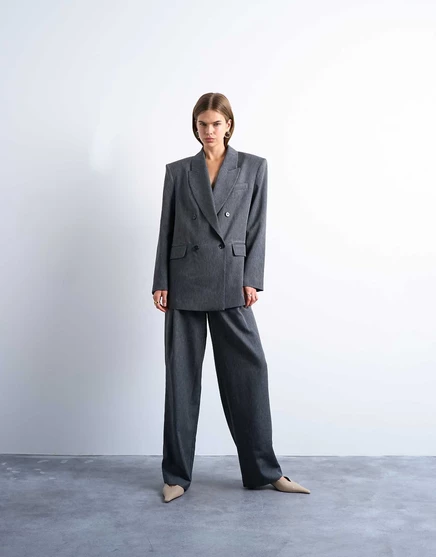 Женский пиджак TopShop Tonic 80s двубортный оверсайз, серый