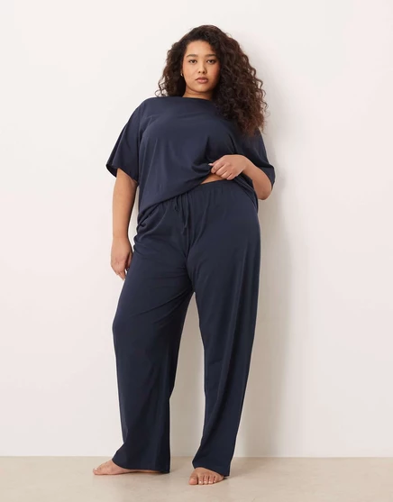 Пижамные брюки ASOS DESIGN Curve из хлопка темно-синего цвета, сочетающиеся друг с другом navy