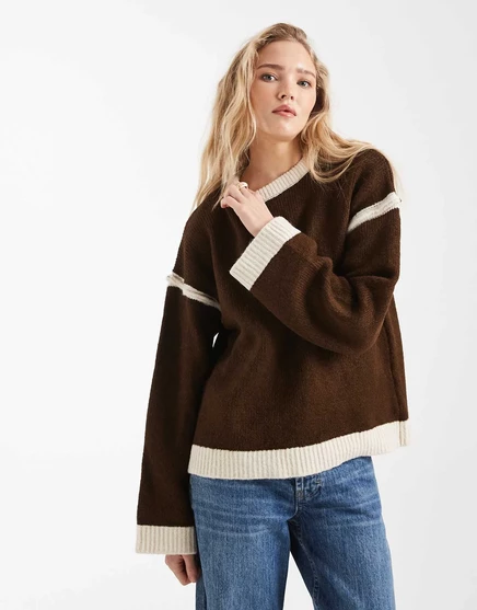 Вязаный свитер ASOS DESIGN коричневого цвета с контрастными деталями brown