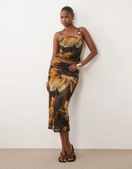 ДИЗАЙНЕРСКАЯ юбка миди из сетки ASOS с рюшами в стиле blurred floral - часть комплекта blurred floral