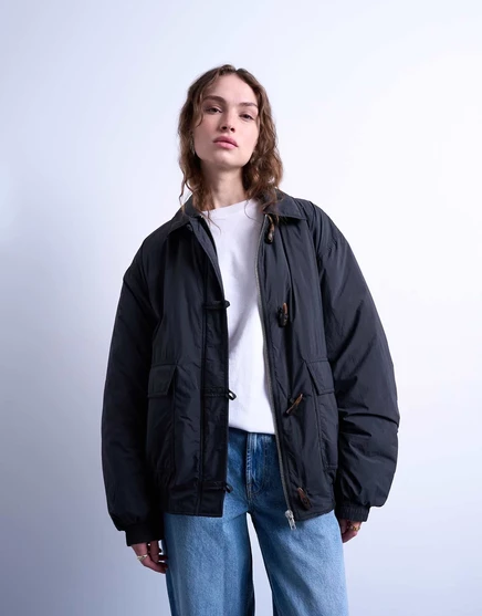Куртка-бомбер Topshop hybrid toggle с подкладкой черного цвета black