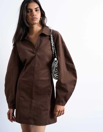 Мини-платье Topshop со структурированным воротником-регби шоколадного цвета chocolate