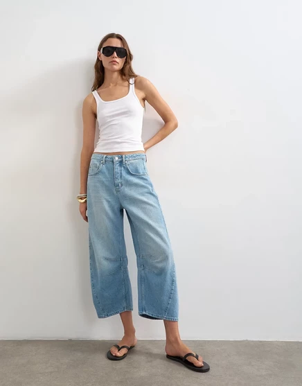 Женские укороченные джинсы Topshop barrel, отбеленные
